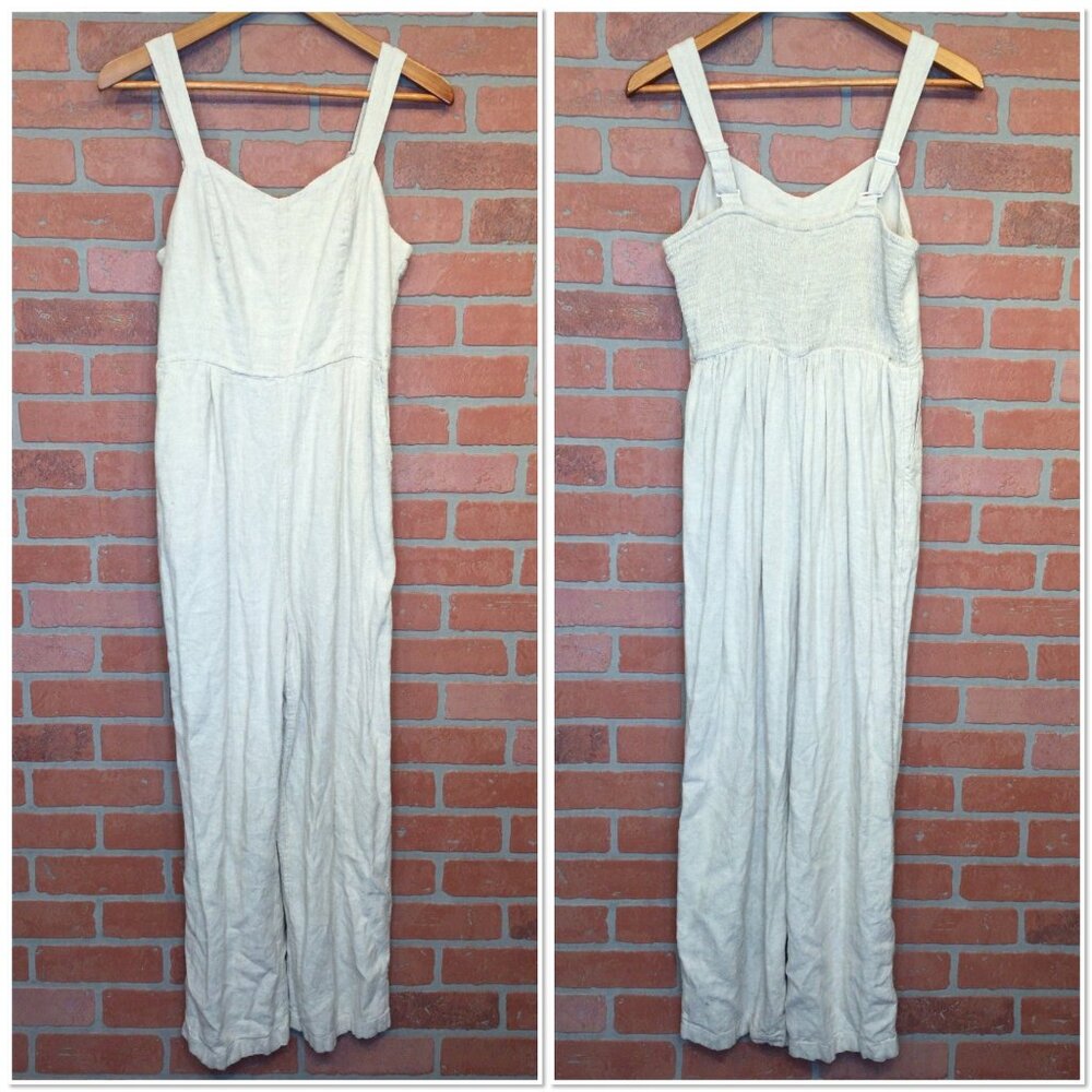Old Navy Womens Beige Jumpsuit Size M Viscose Linen Blend Adjustable Straps
